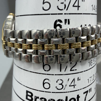 Bulova Watch Women 24mm White Dial two Tone Date Round 98M02 New Battery ABCD10