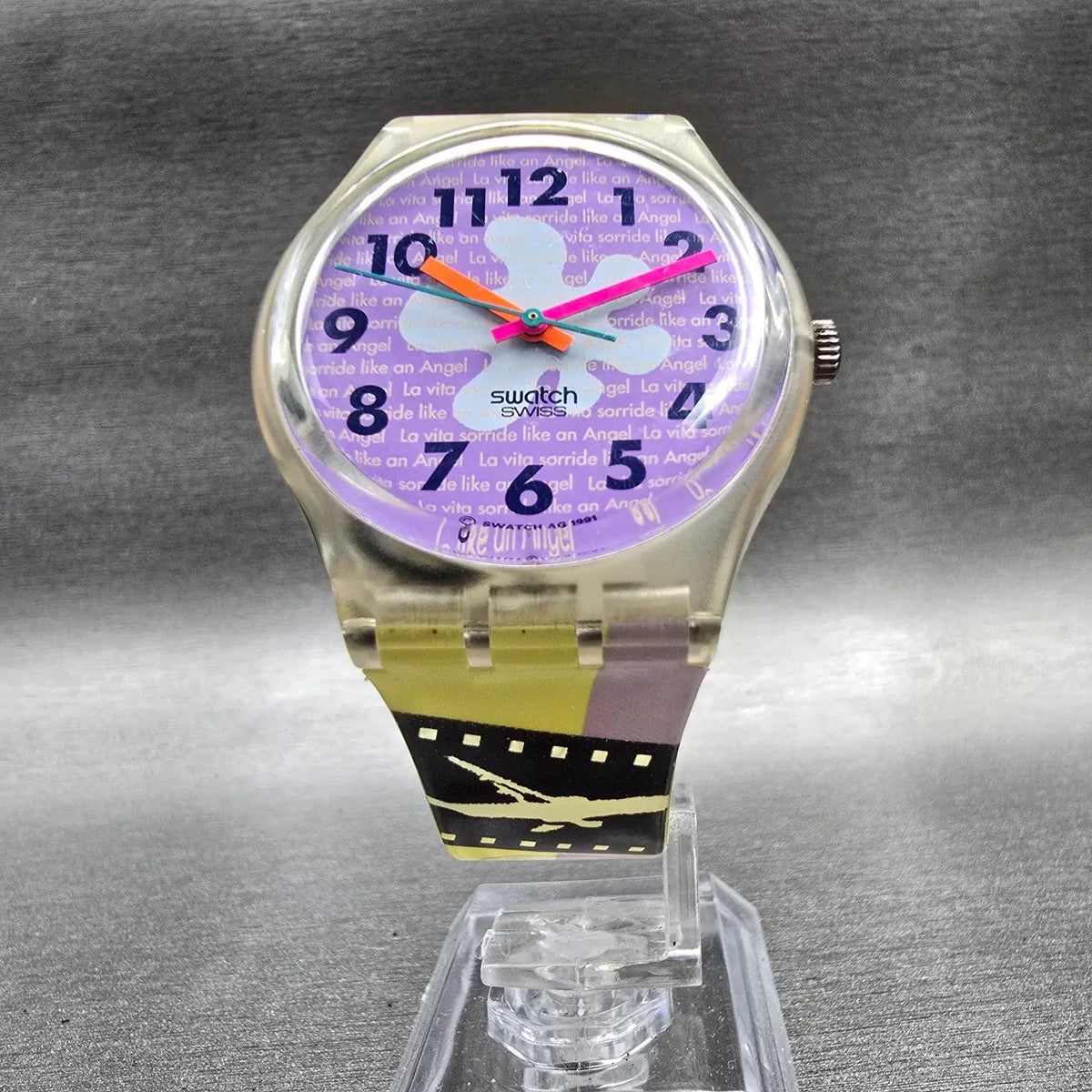 Swatch Rave Watch Women 34mm Purple Dial Clear Case Round GK134 New Battery6