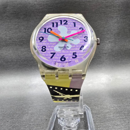 Swatch Rave Watch Women 34mm Purple Dial Clear Case Round GK134 New Battery6