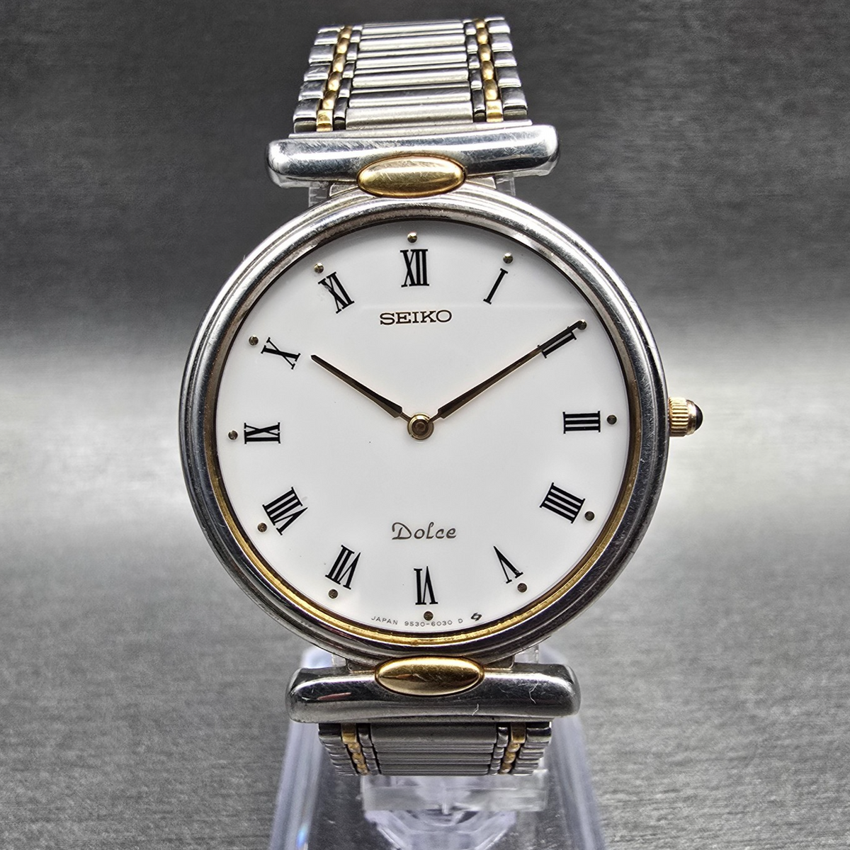 Seiko Dolce Watch Men 31mm White Dial Two Tone Round 9530-6030 New Battery JDM0