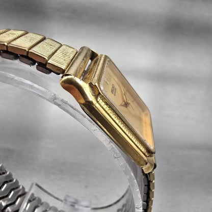 Seiko Watch Woman 20mm Gold Dial Gold Tone Rectangle 7321-5040 New Battery VTG3