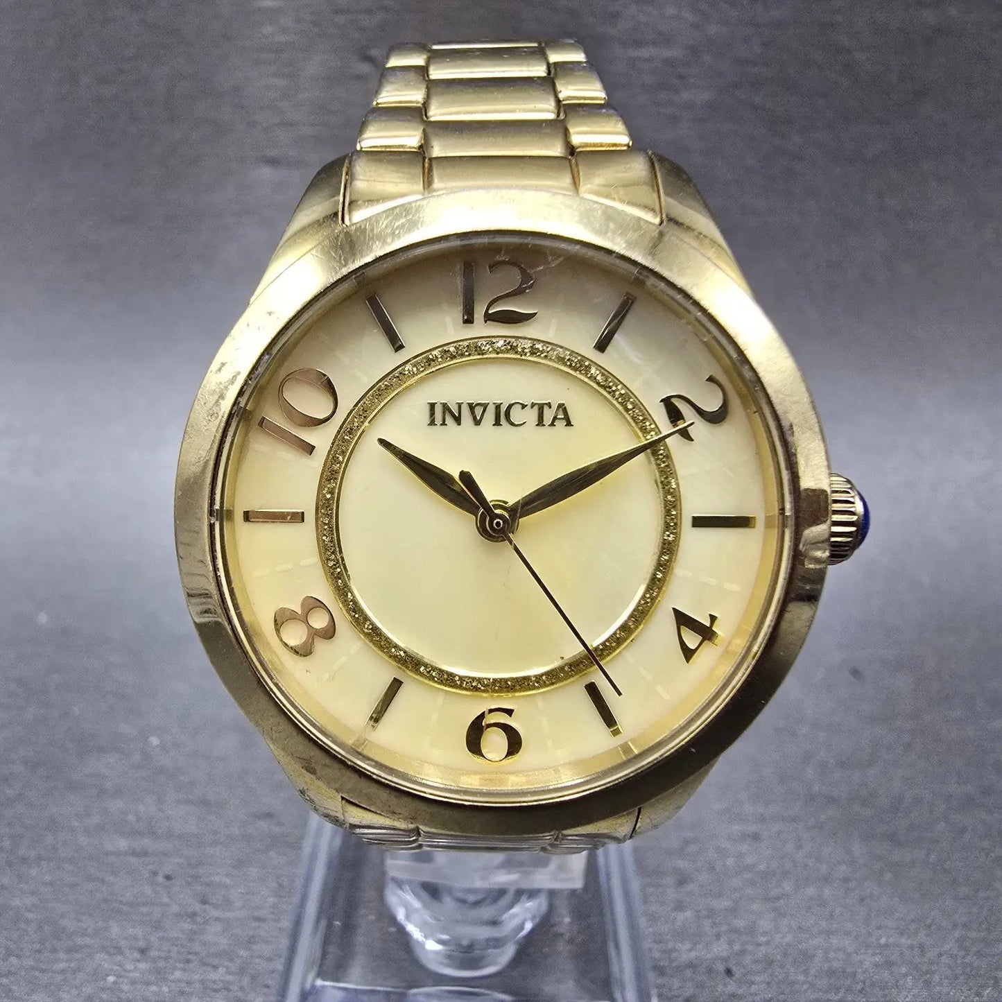 Invicta Watch Women 33mm MOP Dial Gold Tone Round 31105 New Battery Cream0