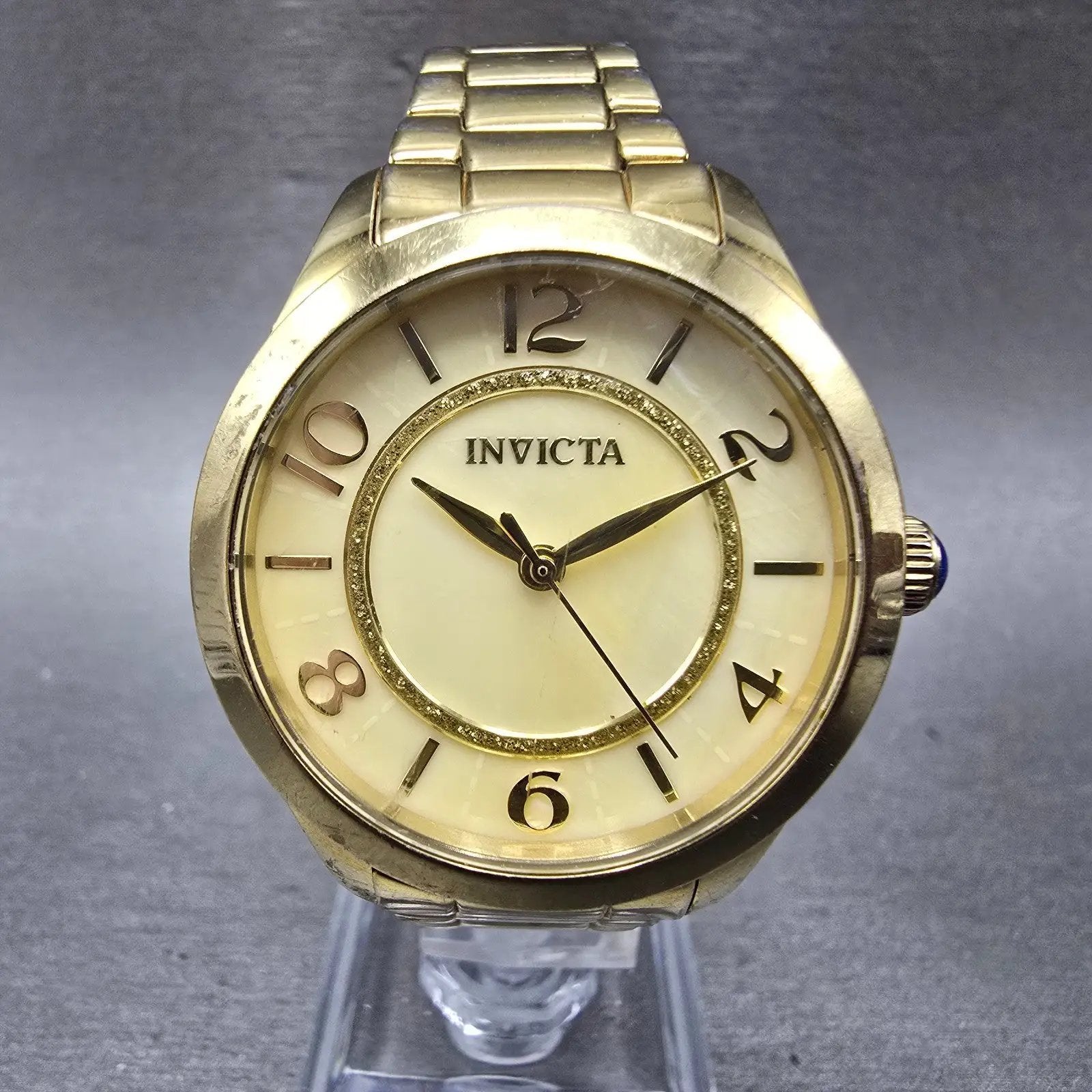 Invicta Watch Women 33mm MOP Dial Gold Tone Round 31105 New Battery Cream0