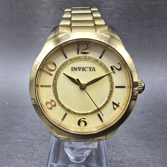 Invicta Watch Women 33mm MOP Dial Gold Tone Round 31105 New Battery Cream0