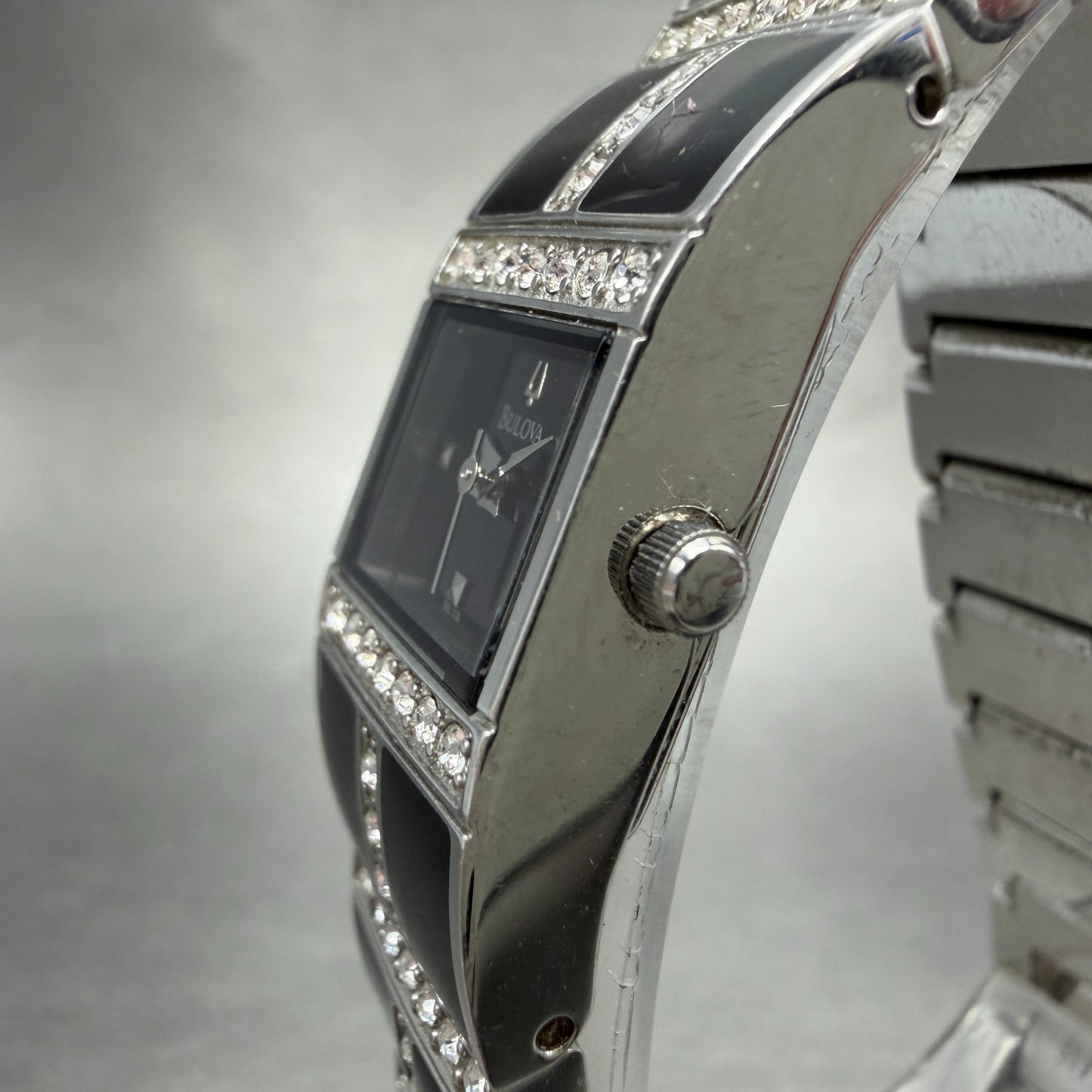 Bulova Tank Watch Women 17mm Black Dial Black & Silver Tone 98L109 New Battery2