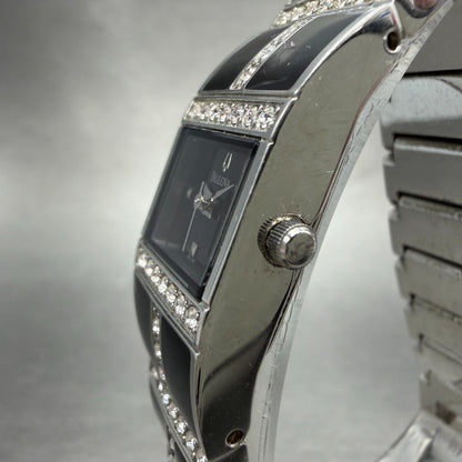 Bulova Tank Watch Women 17mm Black Dial Black & Silver Tone 98L109 New Battery2