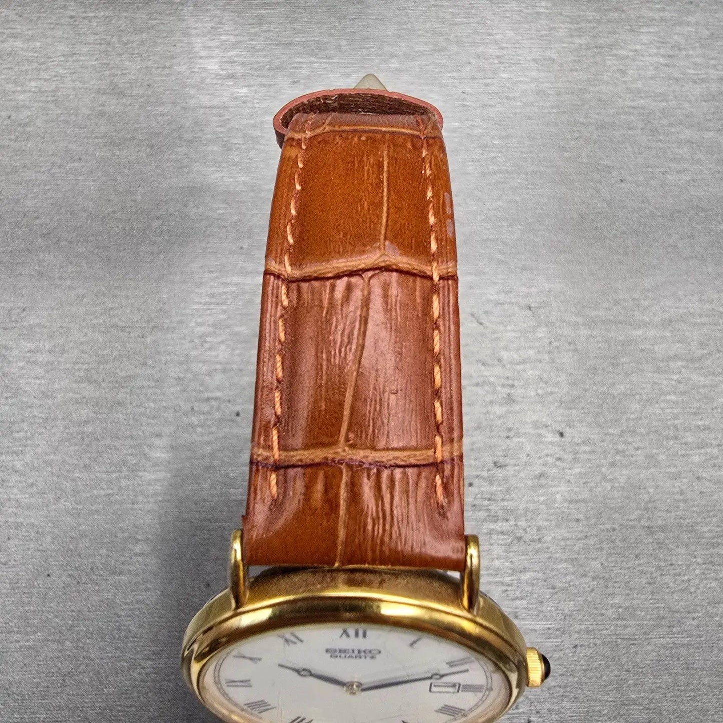 Seiko Watch Men 34mm Ivory Dial Gold Tone Date Round 7N29-8A09 New Battery LP4