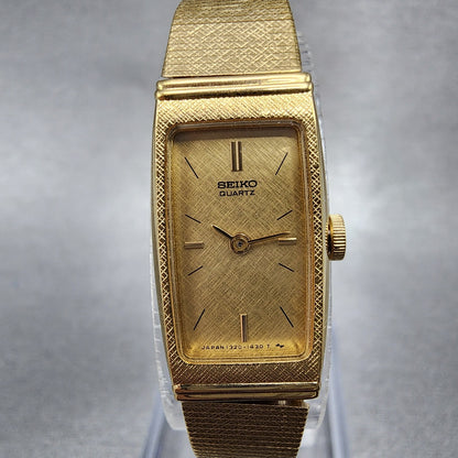 Seiko Watch Women 13mm Gold Dial Gold Tone Rectangle 13206079 New Battery1