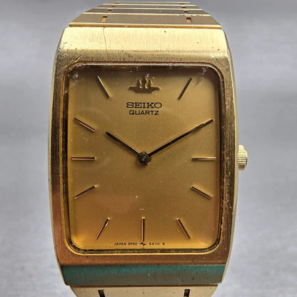 Seiko Watch Men 24mm Gold Dial Gold Tone Rectangle 5P30-5190 New Battery Vintage1