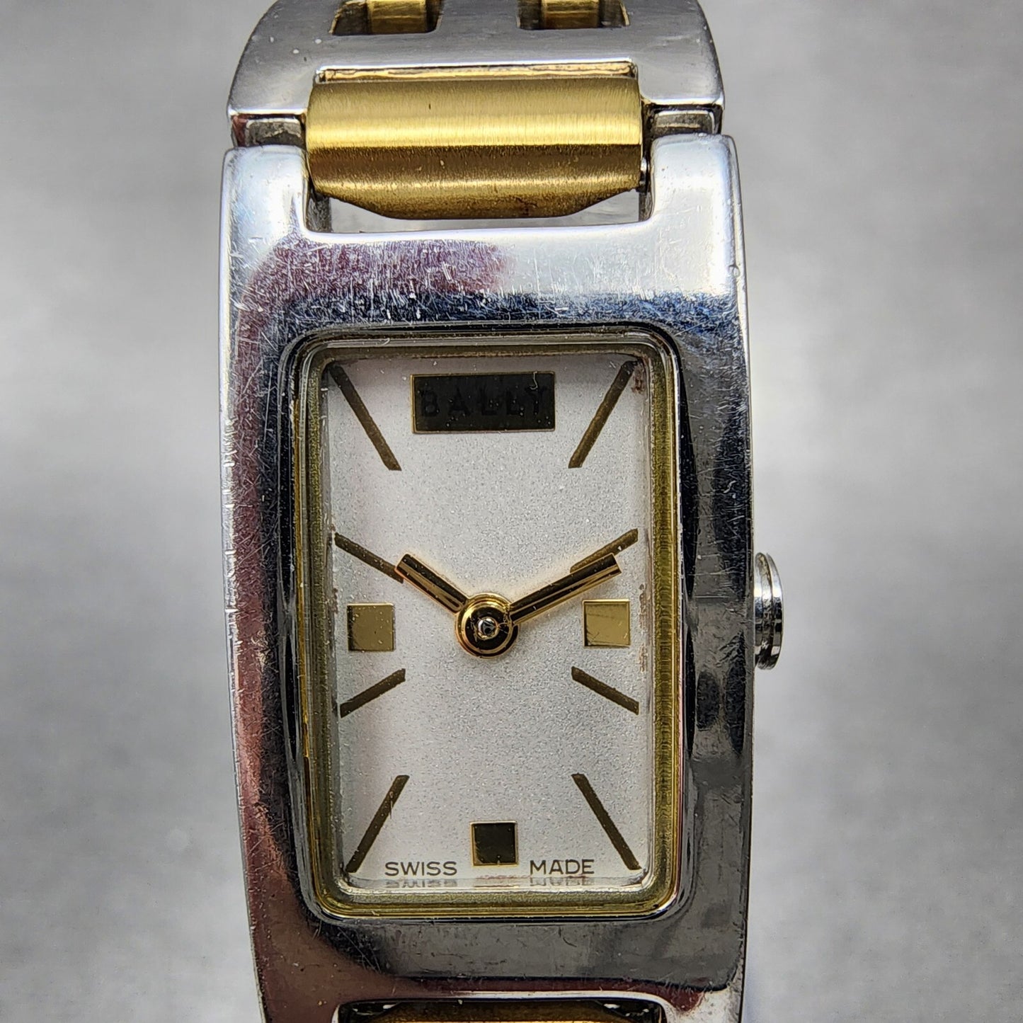 Bally Tank Watch Women 14mm White Dial Two Tone Rectangle A160A179 New Battery1