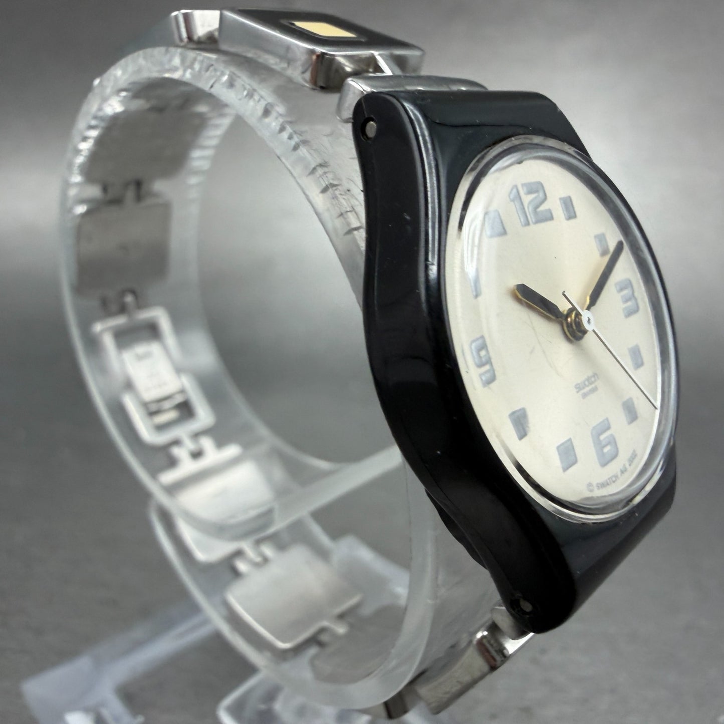 Swatch Cheeseboard Watch Women 25mm Silver Dial Black LB160G New Battery3