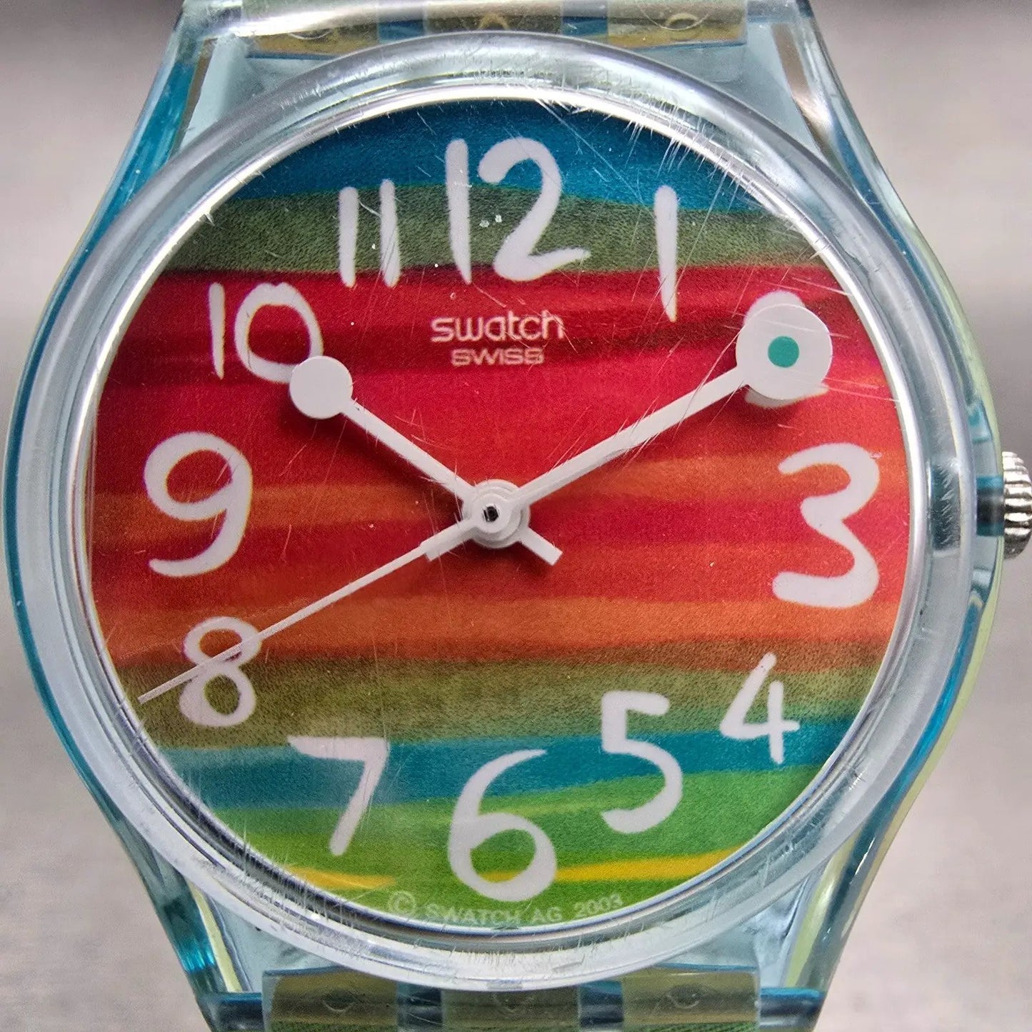 Swatch COLOR THE SKY Watch Women Multicolor Dial Blue Case GS124 New Battery1
