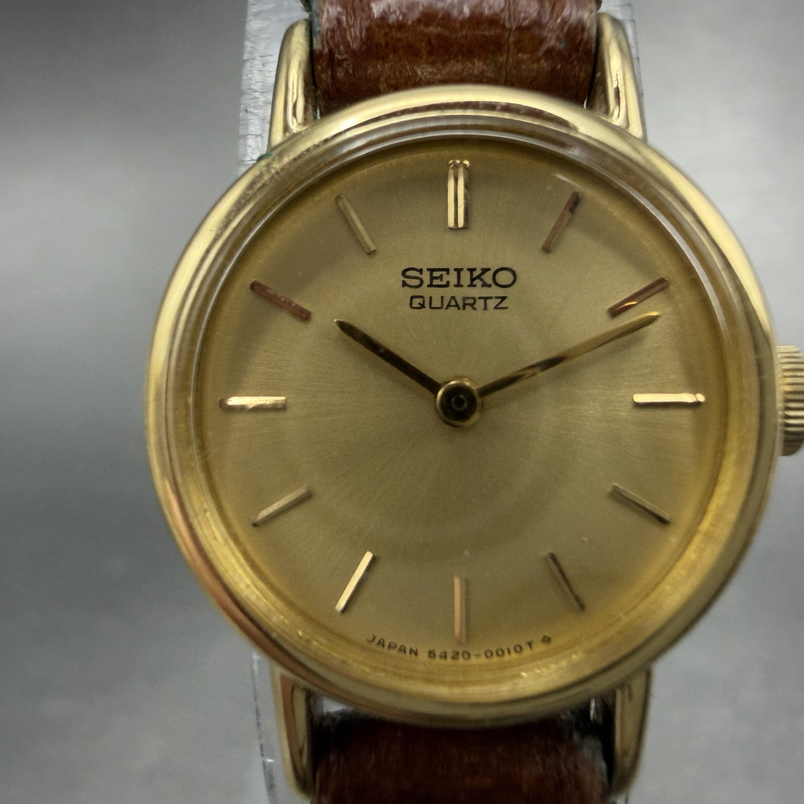 Seiko Watch Women 19mm Gold Dial Gold Tone Round 5420-0019 New Battery VTG1