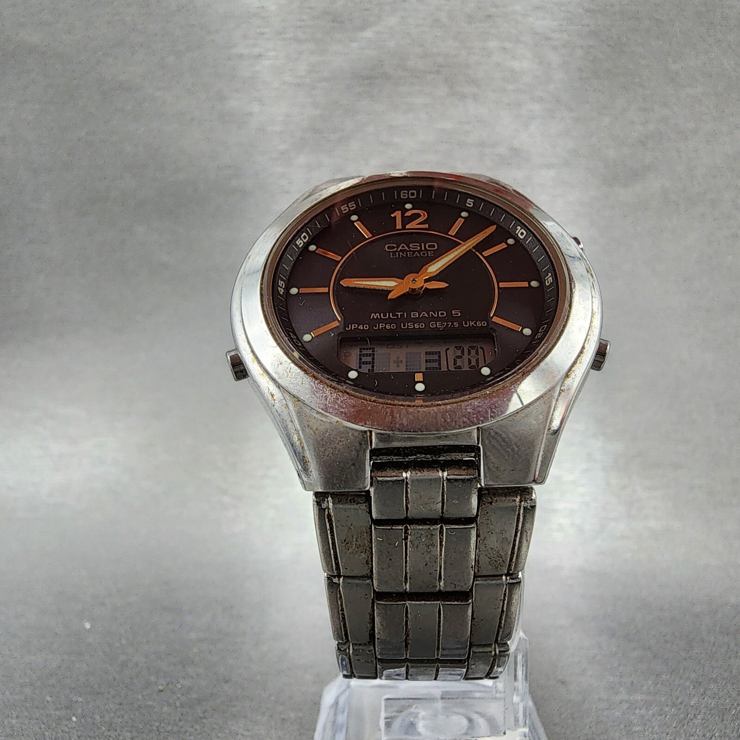 Casio Lineage Watch Men 38mm Gray Dial Steel Analog Digital Solar LCWM200 Works6
