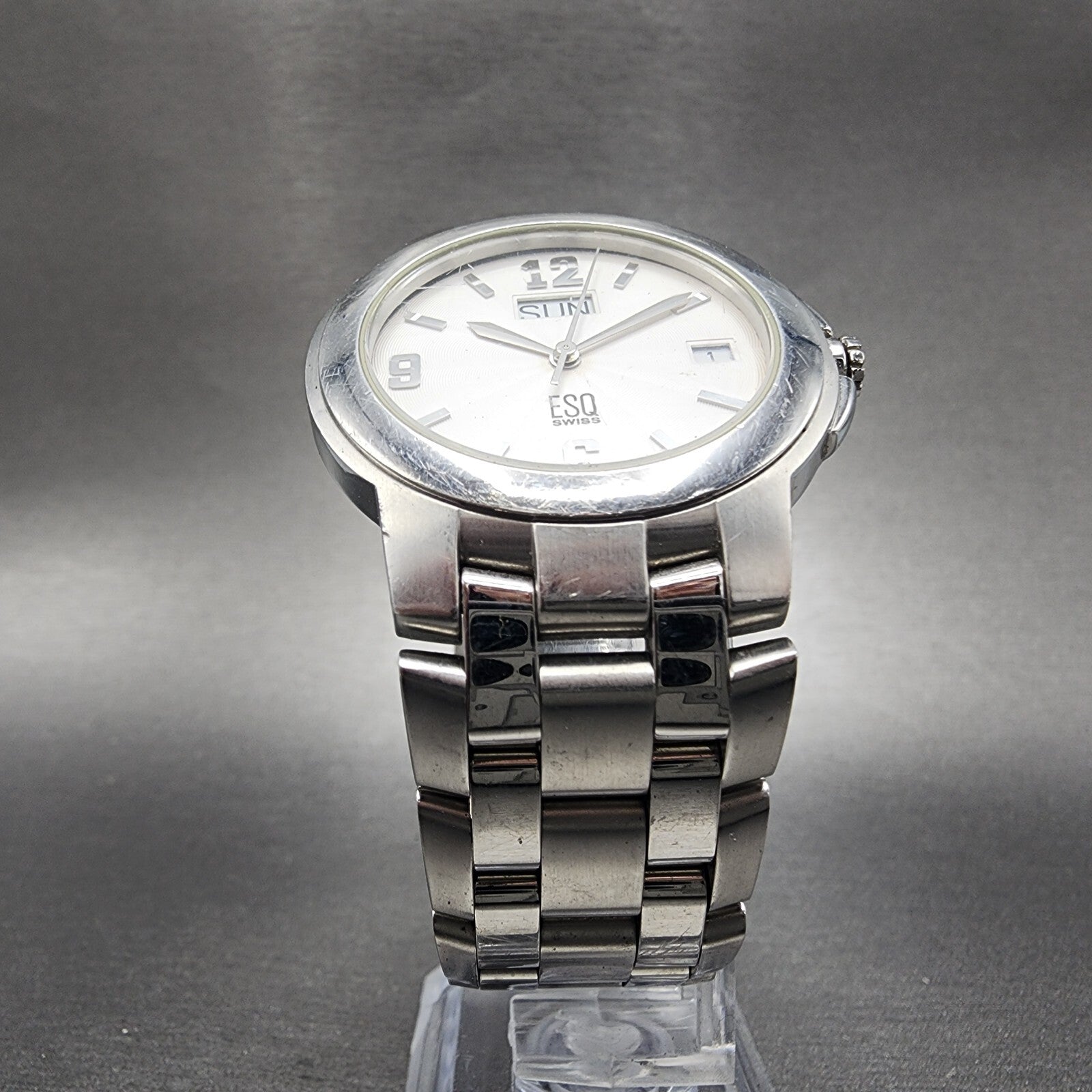 ESQ Daydate Watch Men 37mm White Dial Stainless Steel E5312 Round PARTS6