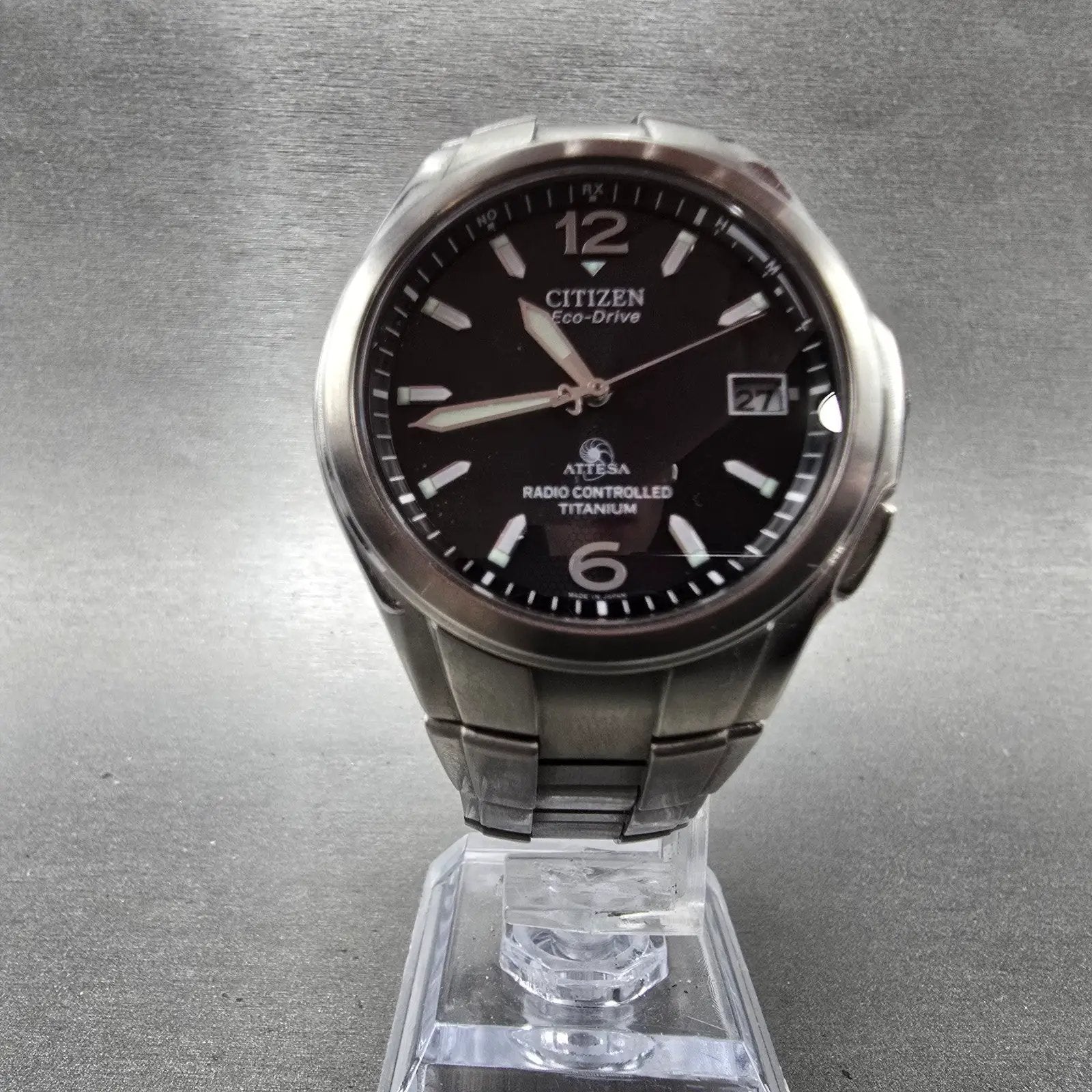 Citizen Eco-Drive Attesa Watch Men 38mm Black Dial Titanium H410-T003788 PARTS!!6