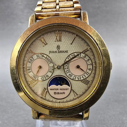Juan Savani Watch Men 34mm Champagne Dial Gold Tone Daydate JS003 New Battery1
