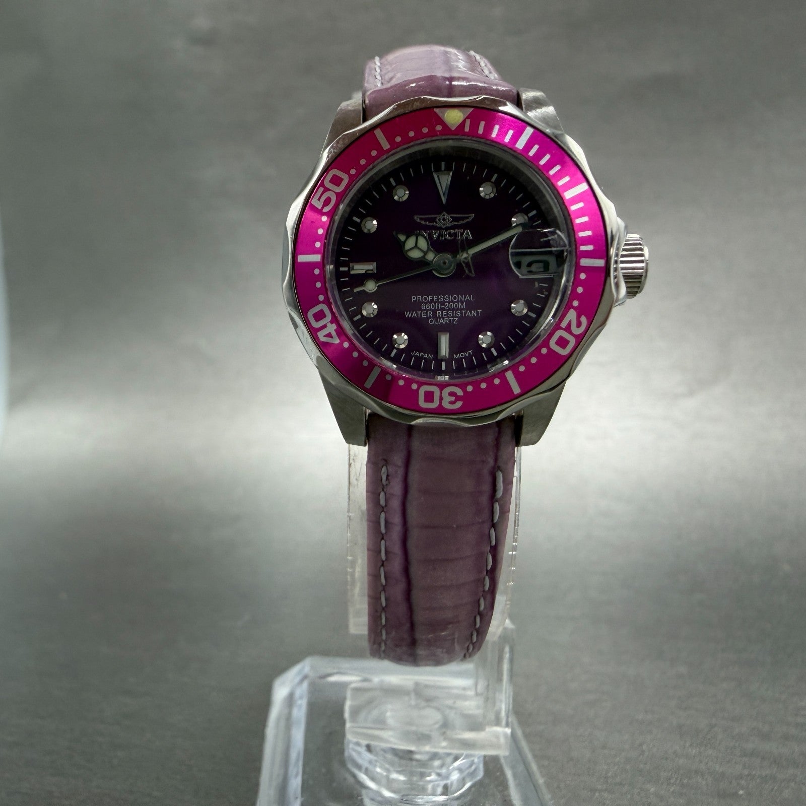 Invicta Pro Diver Watch Women 25mm Purple Dial Steel Date Round 11713 New Batt5