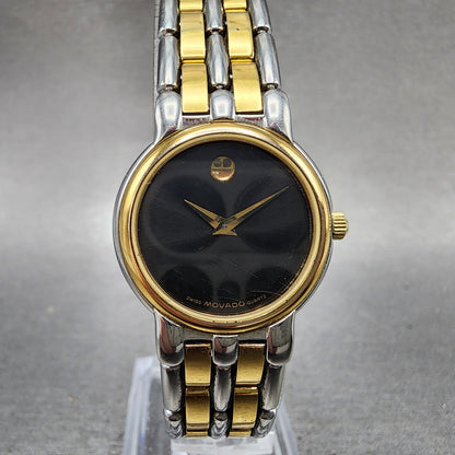 Movado Museum Watch Women 24mm Black Dial Two Tone Round 81.25.825 New Battery0