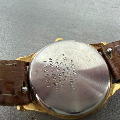 Seiko Watch Women 25mm Cream Dial Gold Tone Round V701-1930 New Battery9