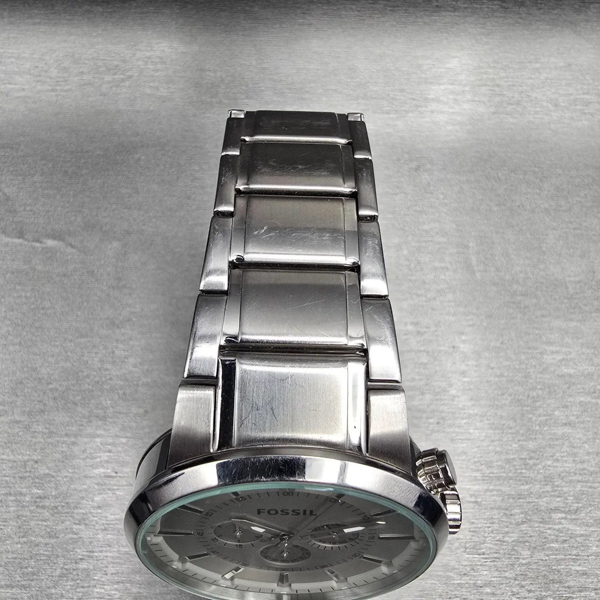 Fossil Chronograph Watch Men 48mm Silver Dial Silver Tone Round FS4359 New Batt4