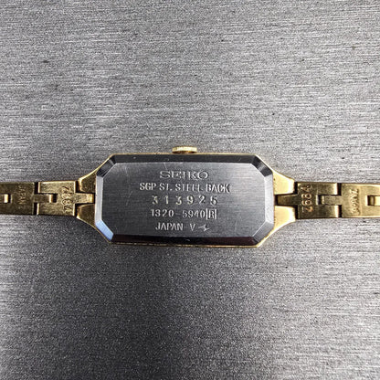 Seiko Watch Women 13mm Gold Dial Gold Tone Rectangle 1320-5940 New Battery JP10
