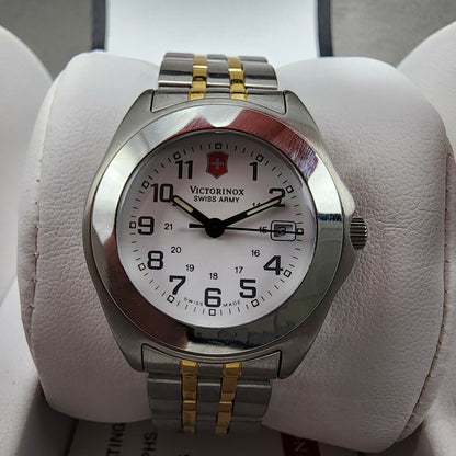 Victorinox Swiss Army Watch Women 32mm White Dial Two Tone Date Round New Batt1