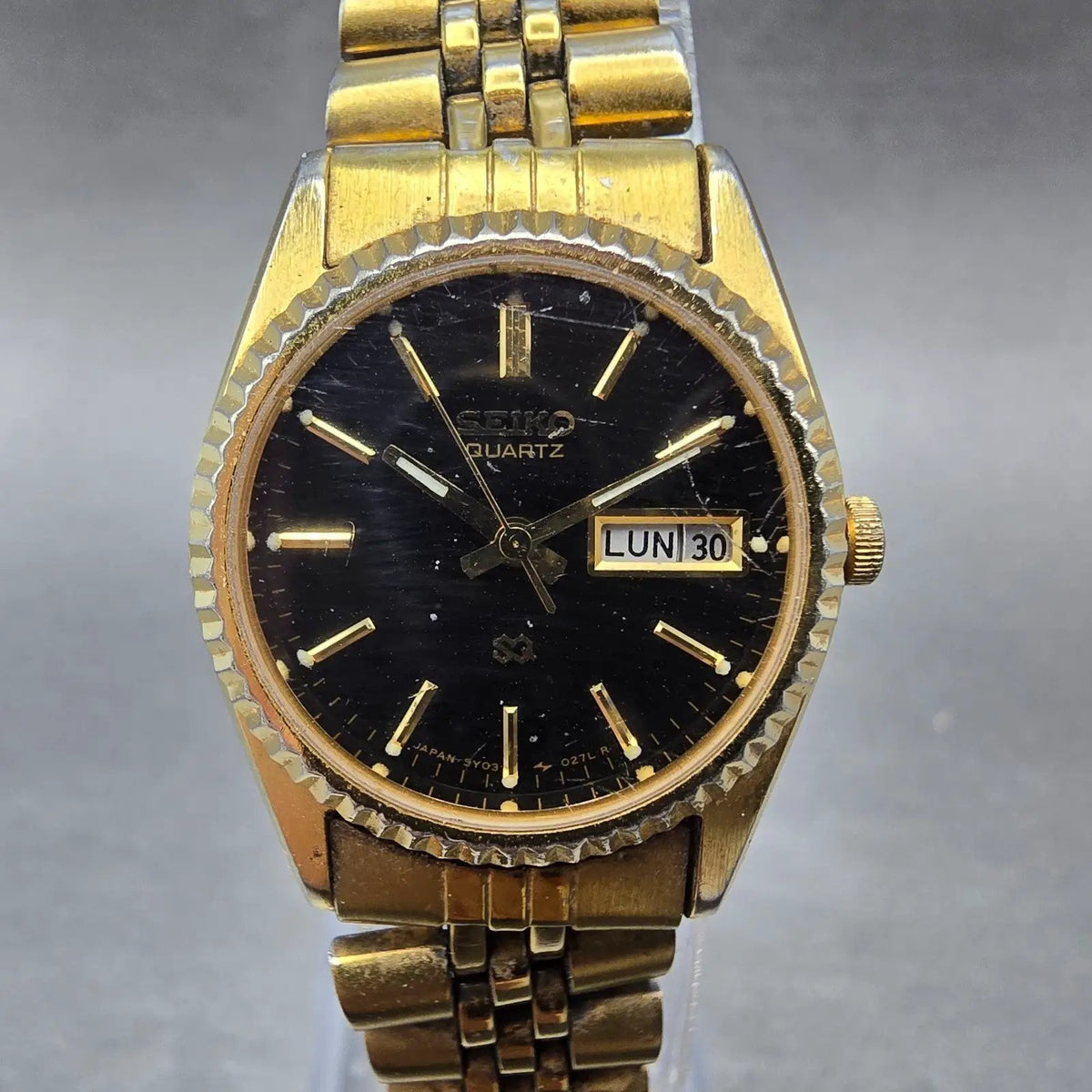 Seiko President Watch Women 24mm Black Dial Gold Daydate Round New Battery VTG0