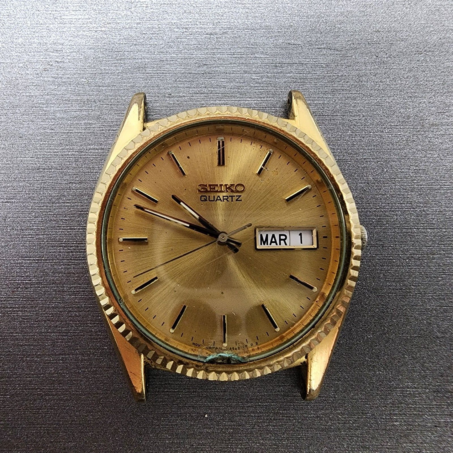 Seiko President Watch Men 36mm Gold Dial Gold Tone Daydate 7N438111 PARTS0