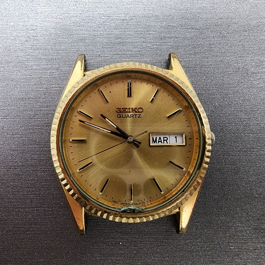 Seiko President Watch Men 36mm Gold Dial Gold Tone Daydate 7N438111 PARTS0