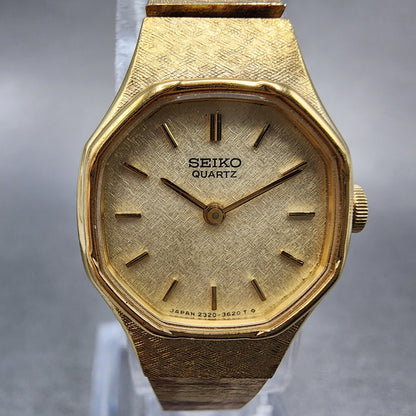 Seiko Watch Women 19mm Champagne Dial Gold Tone Octagon 23206810 New Battery1