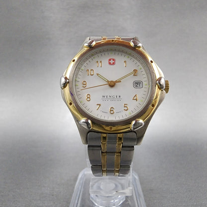 Wenger SAK Design Watch Women 29mm White Dial Two Tone Date Round New Batt A15