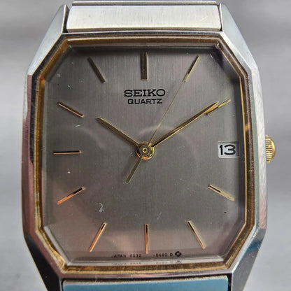 Seiko Watch Men 26mm Silver Dial Silver Tone Date Rectangle 6532-5320 New Batt1