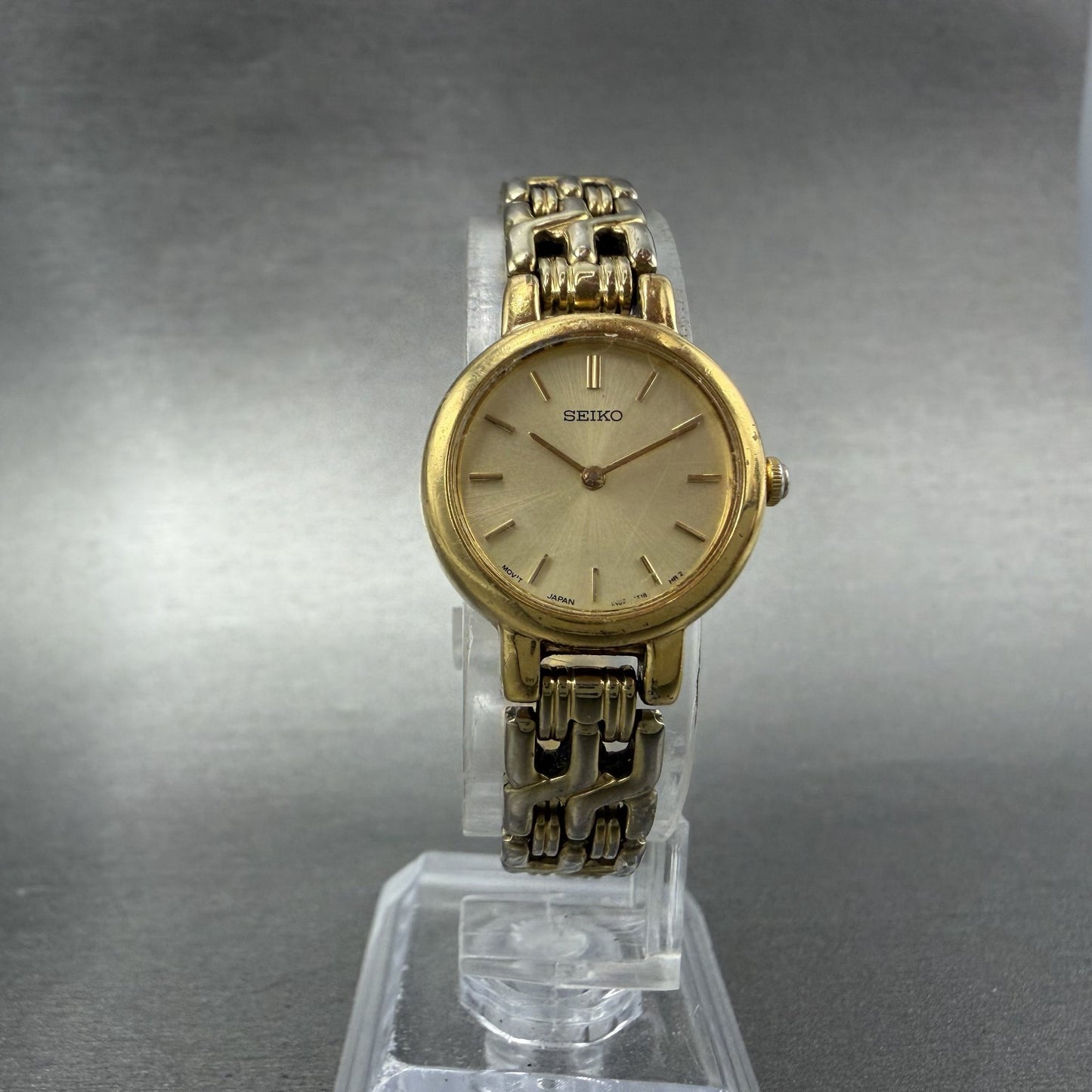 Seiko Watch Women 21mm Champagne Dial Gold Tone Round 1N00-1E09 New Battery LPU5