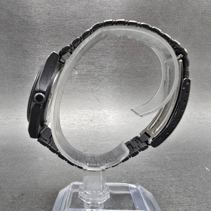 Seiko SQ Watch Men 34mm Black Dial black Tone Daydate Round 8C23-6080 PARTS VTG7