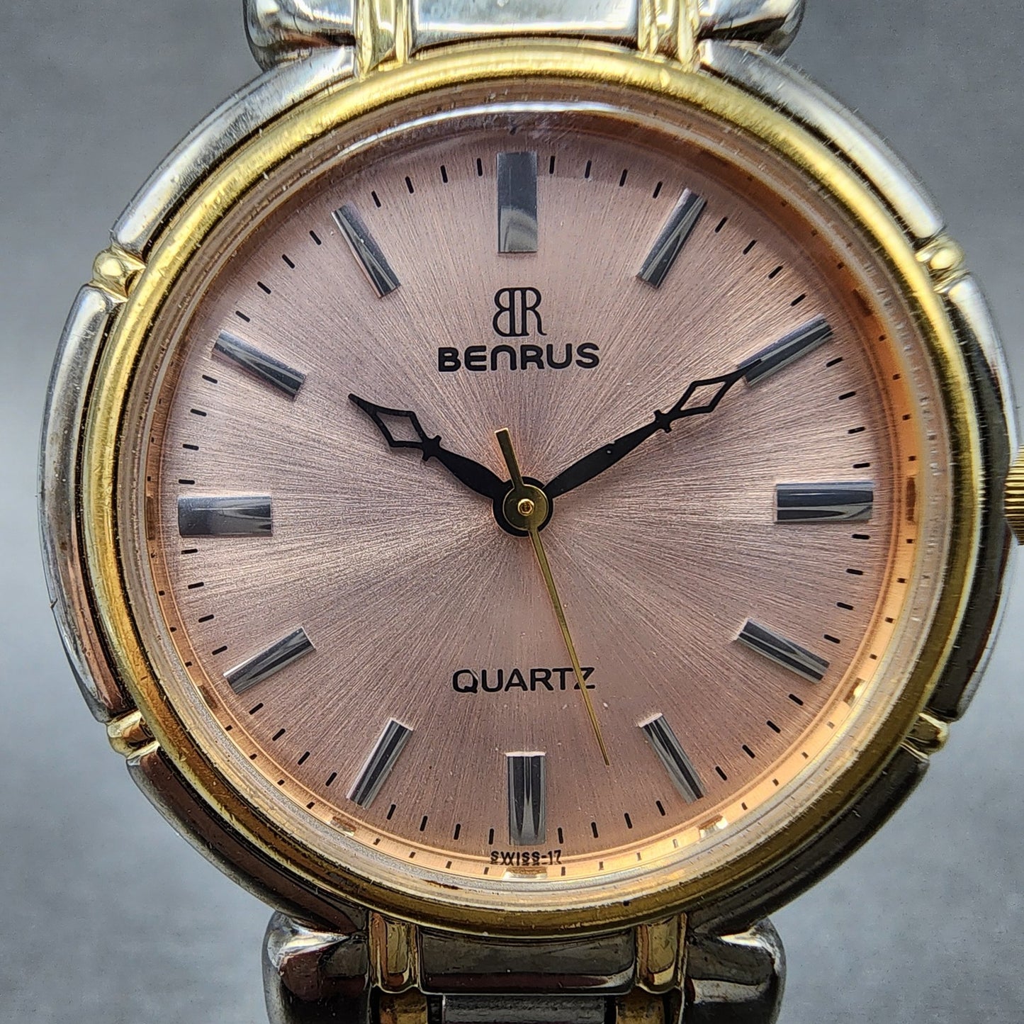 Benrus Watch Women 32mm Pink Dial Two Tone Round Vintage New Battery1
