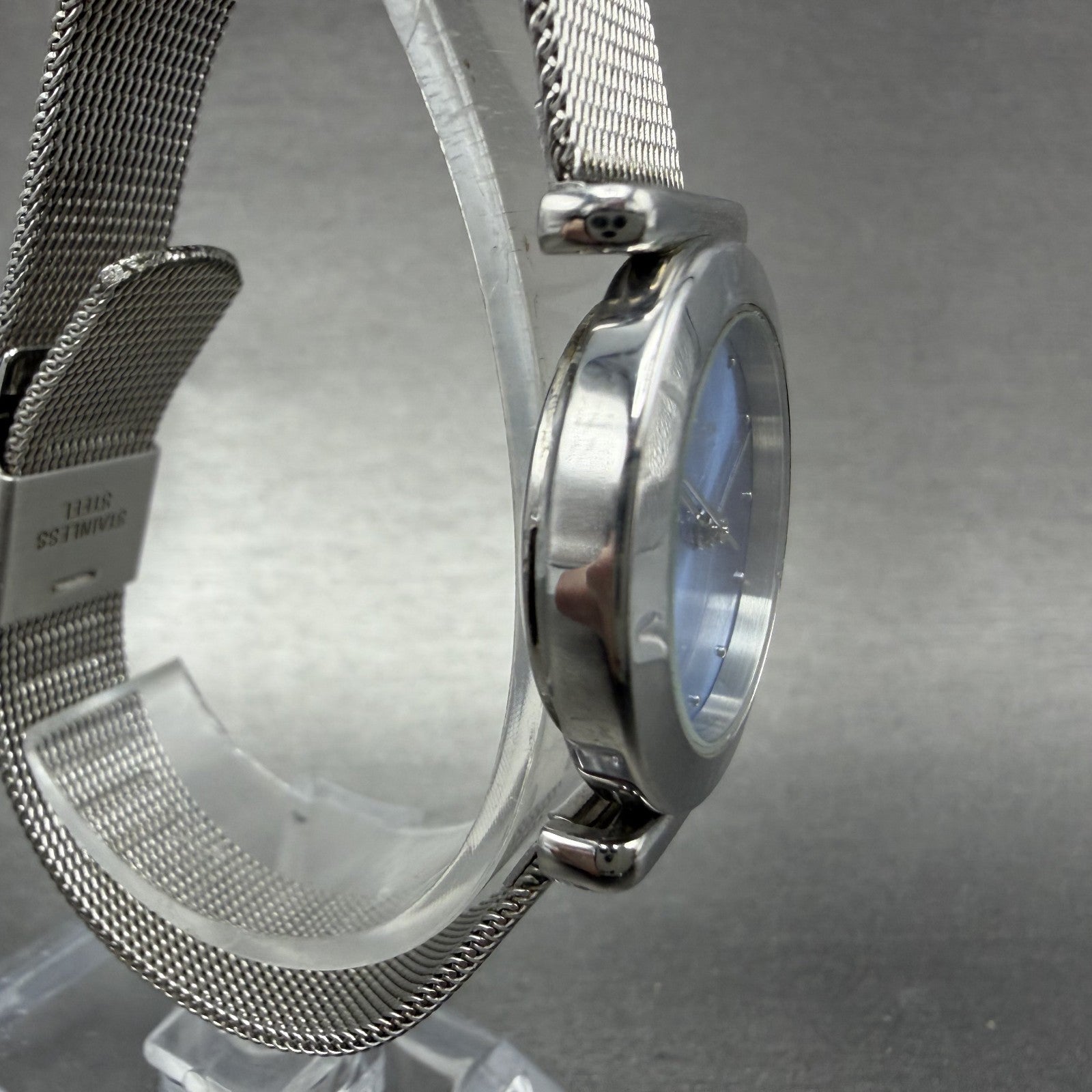 Skagen Watch Women 25mm Blue Dial Silver Tone Round Mesh Band 107SSSI New Batt3