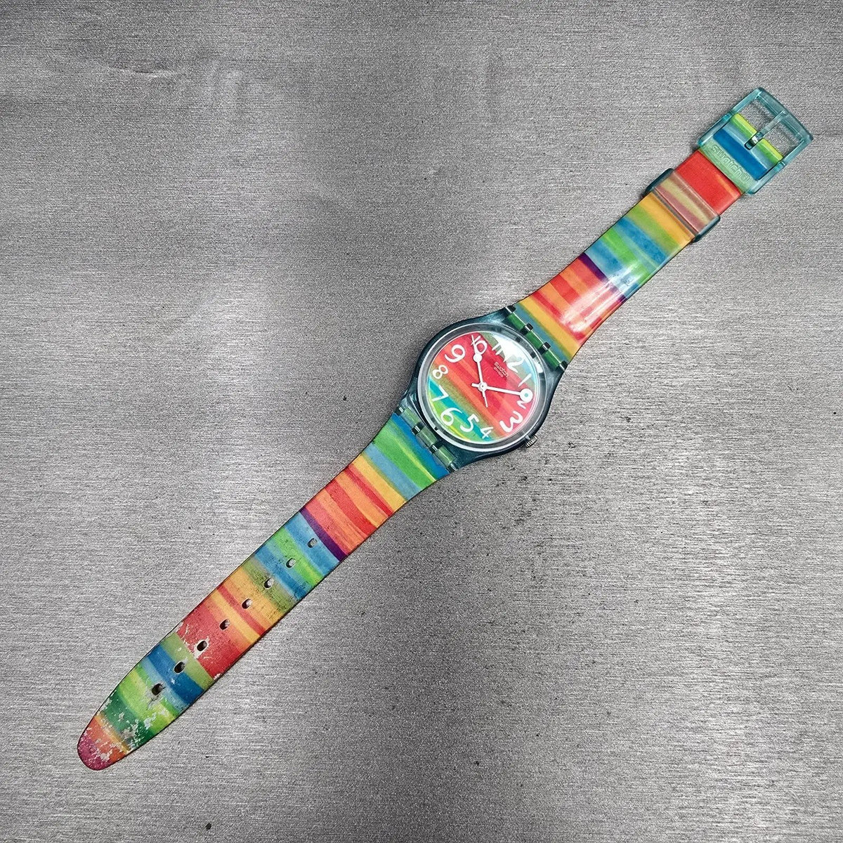 Swatch Color the Sky Watch Women 34mm Red Dial Blue Case Round GS124 New Battery3