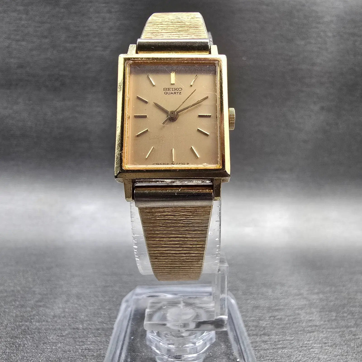 Seiko Tank Watch Women 18mm Gold Dial Gold Tone Rectangle 2C21-5190 New Battery5