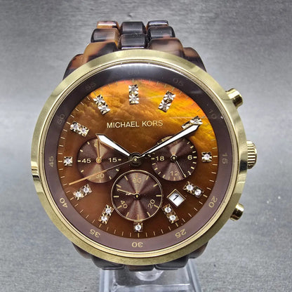 Michael Kors Audrina Chronograph Watch 43mm MOP Dial Tortoise Date New Battery0