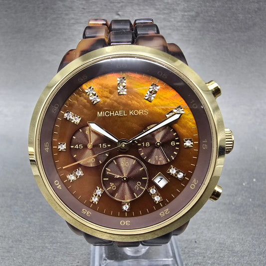 Michael Kors Audrina Chronograph Watch 43mm MOP Dial Tortoise Date New Battery0
