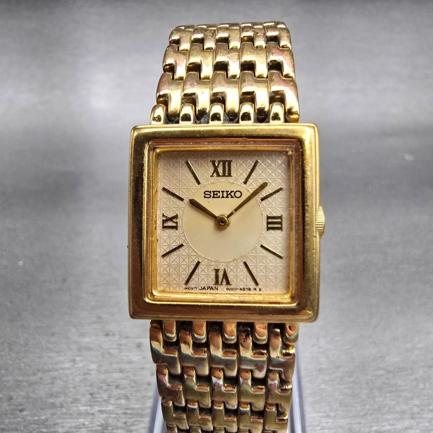 Seiko Watch Women 20mm Cream Dial Gold Tone Rectangle 1N00-6H39 New Battery VTG0