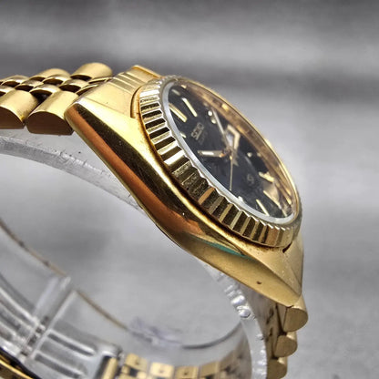Seiko SQ Watch Women 24mm Black Dial Gold Tone Daydate Round 3Y03-0169 New Batt3