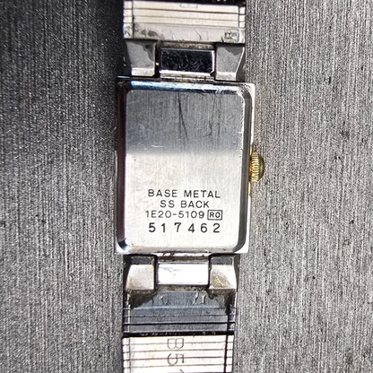 Seiko Watch Women 13mm Silver Dial Two Tone Rectangle 1E20-5109 New Battery VTG10