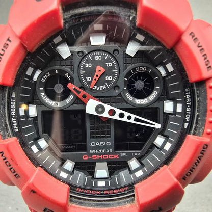 Casio G-Shock GA-100B Watch Men 51mm Red Black Alarm Chrono Analog Digital READ!1