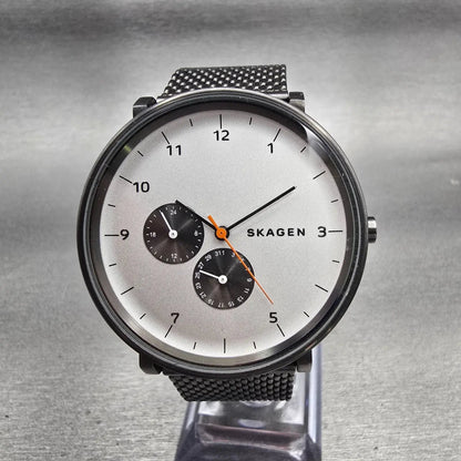 Skagen Hald Watch Men 40mm White Dial Gray Tone Date Round SKW6188 New Battery0