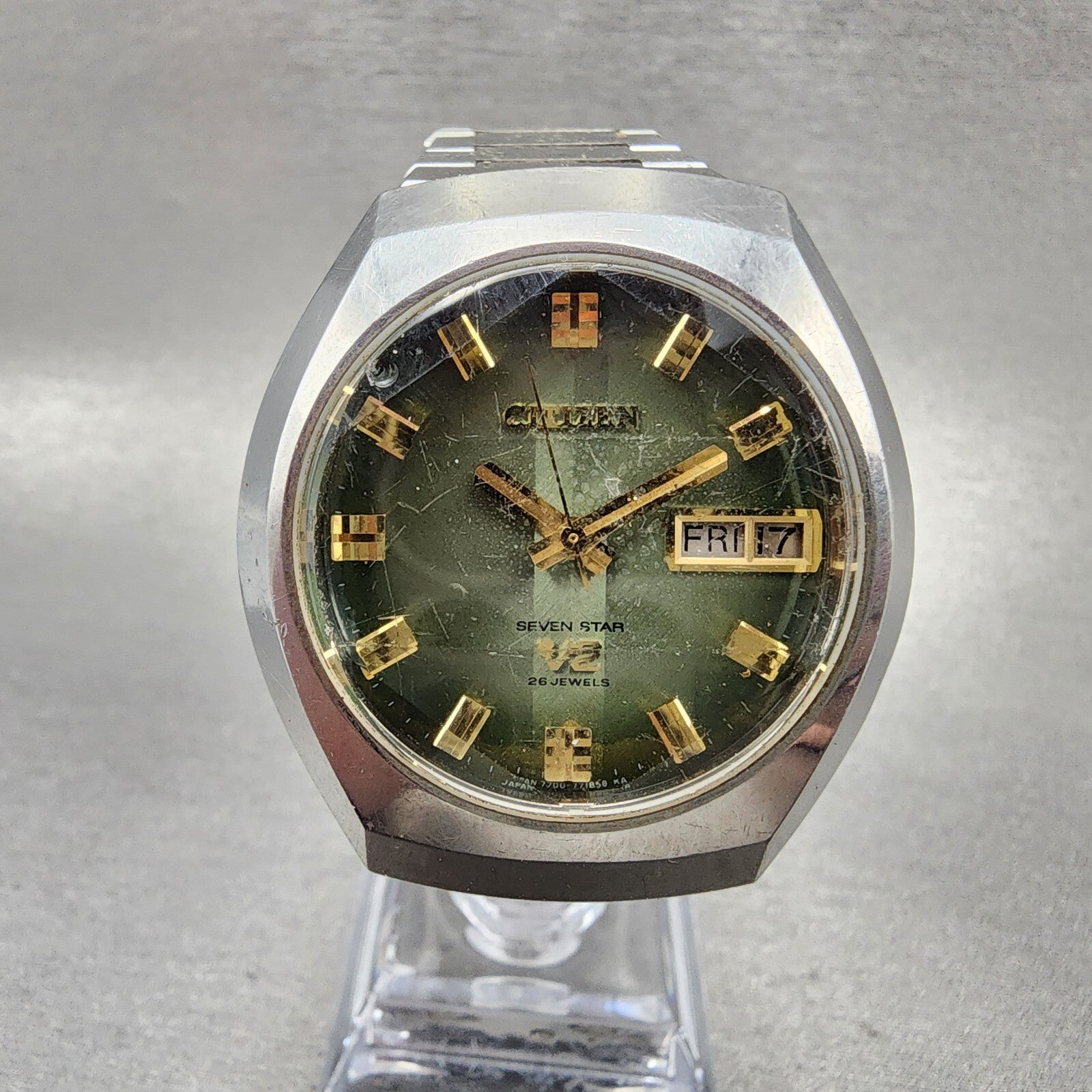 Citizen Seven Star V2 Watch Men 38mm Green Dial Steel Daydate 4771150K PARTS0