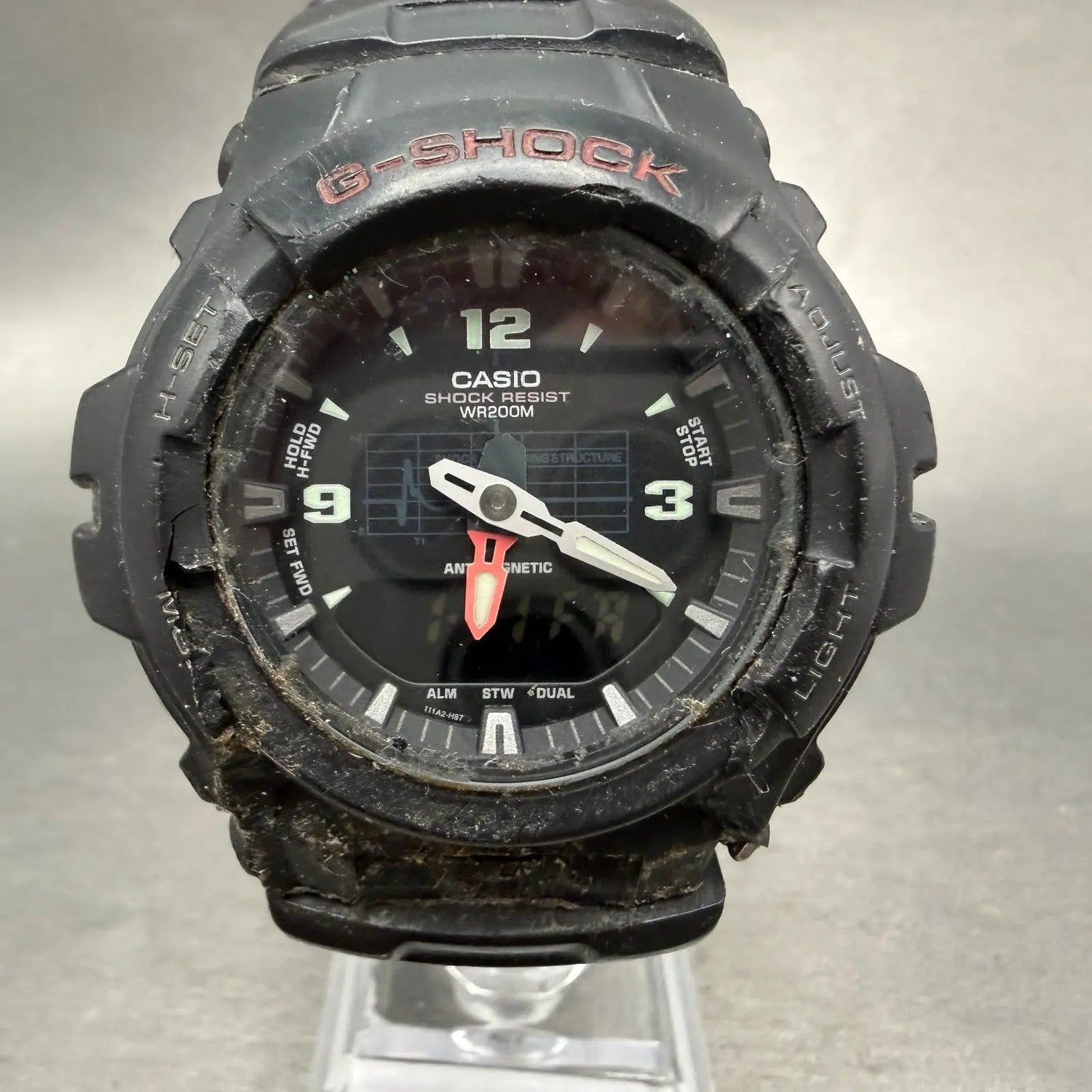 Casio G-Shock G-100 Watch Men 48mm Analog Digital Black Tone Round READ! New Bat0