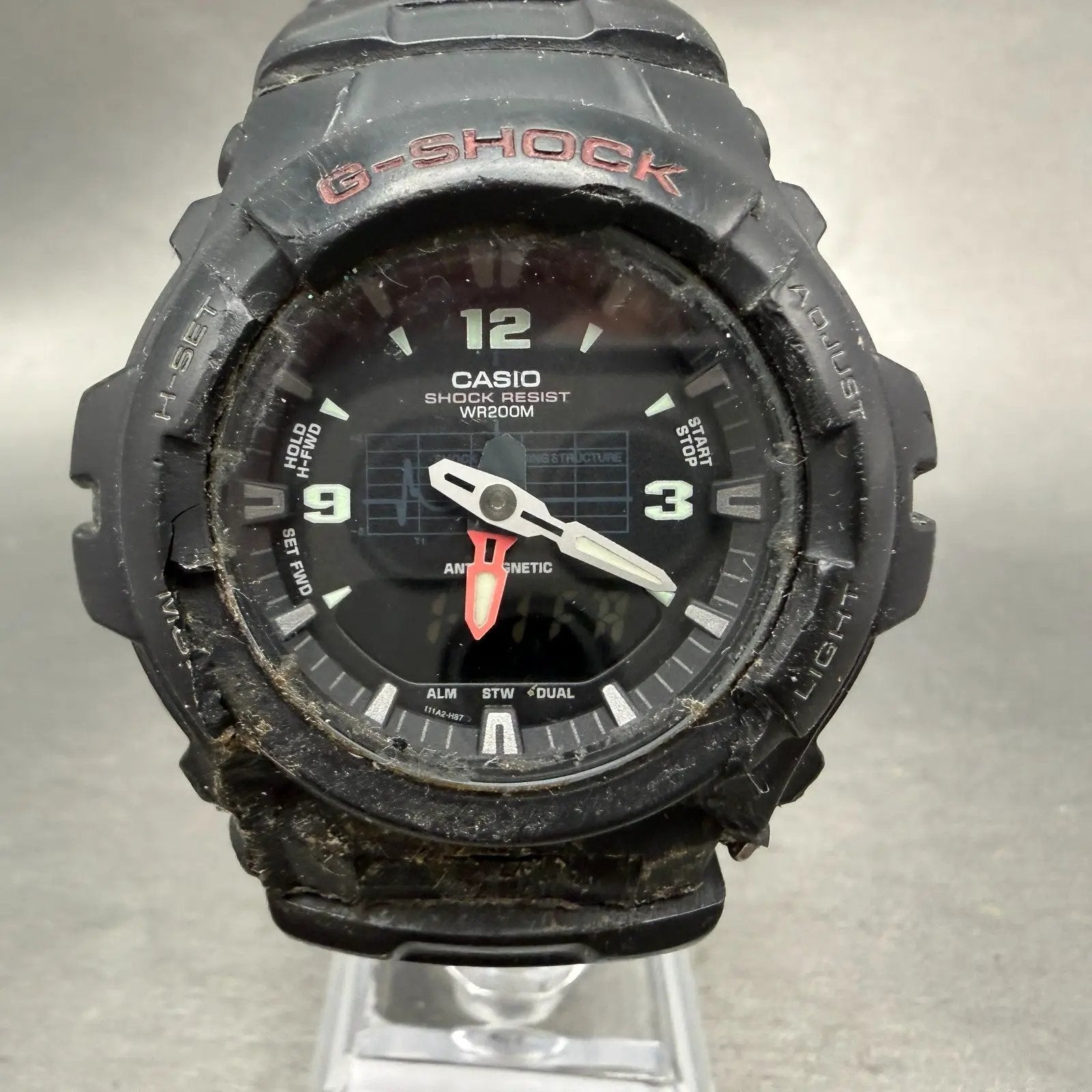 Casio G-Shock G-100 Watch Men 48mm Analog Digital Black Tone Round READ! New Bat0