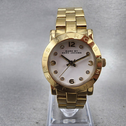 Marc By Marc Jacobs Mini Amy Watch Women 26mm White Dial Gold Tone New Battery0